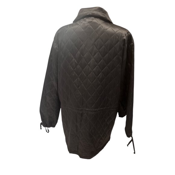EL·LA Design Quilted Silk Long Jacket Women’s Size L Black Satin Button Front Co - Picture 4 of 8